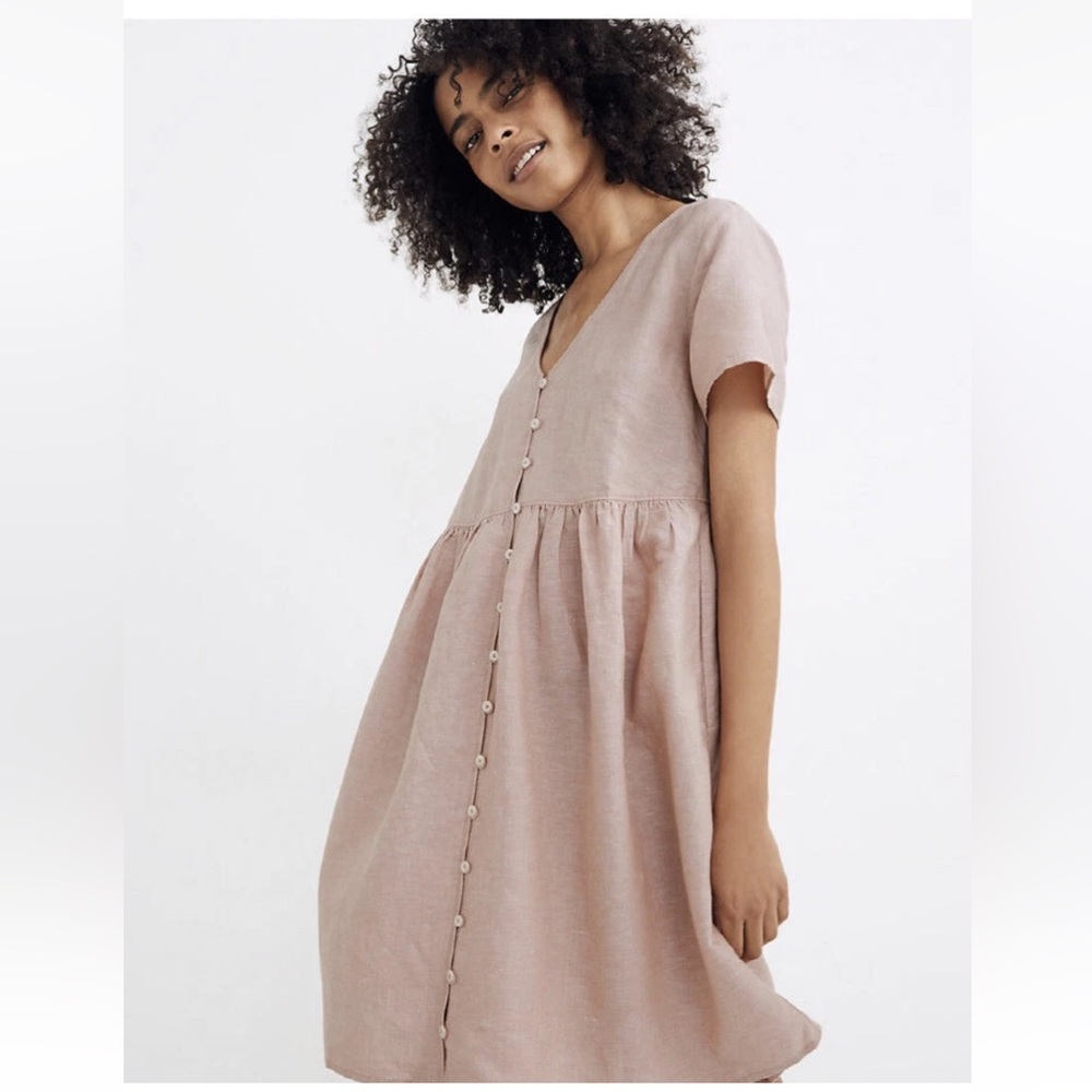 Madewell Linen Pink Button-Down Dress